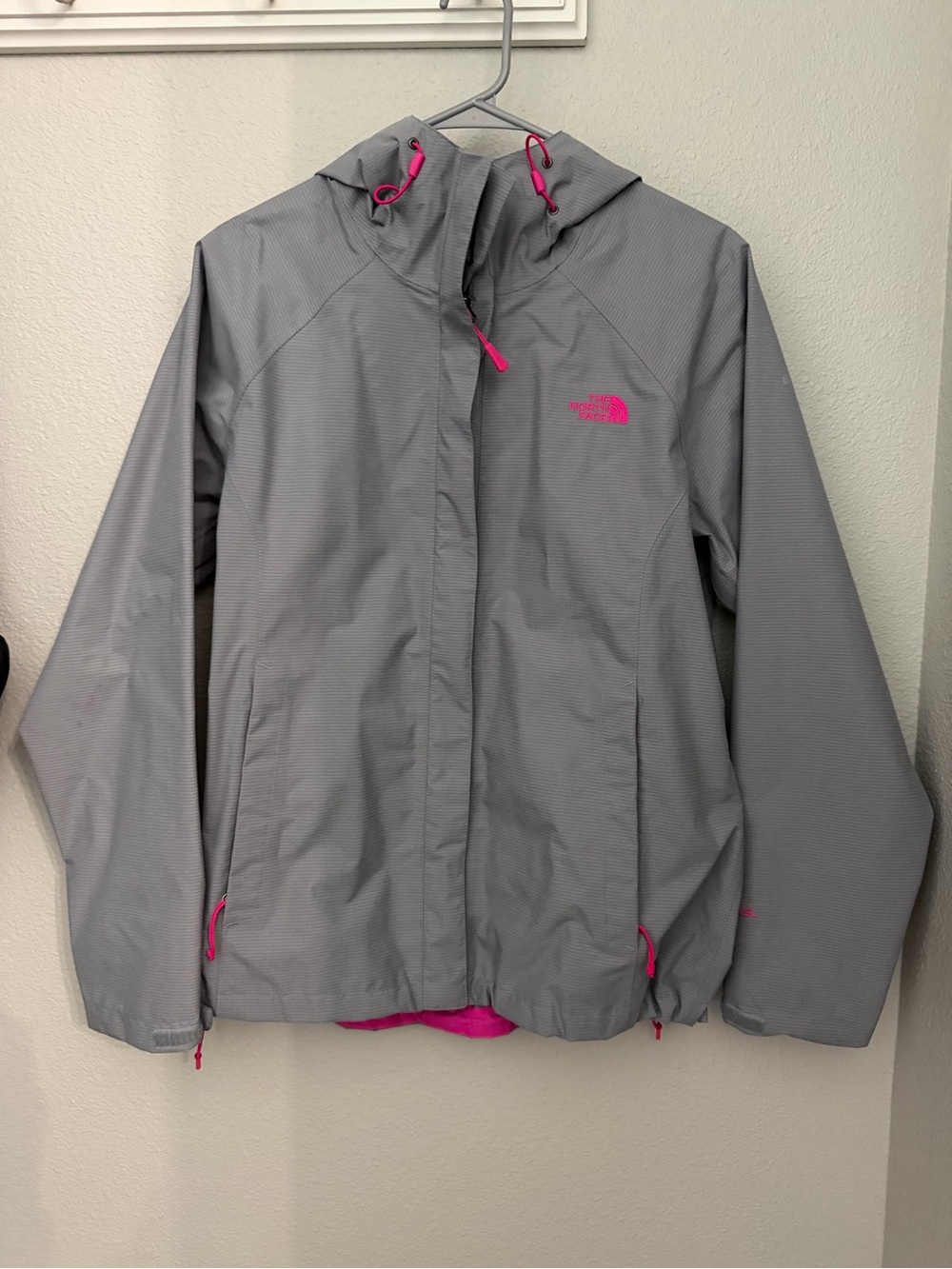 The North Face Gray Rain Jacket with Pink Accents